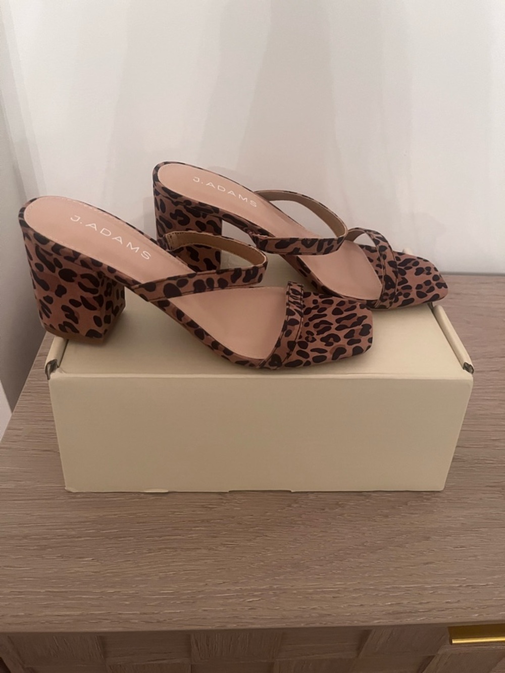 J. Adams Leopard-Print Brown Block Heel Sandals